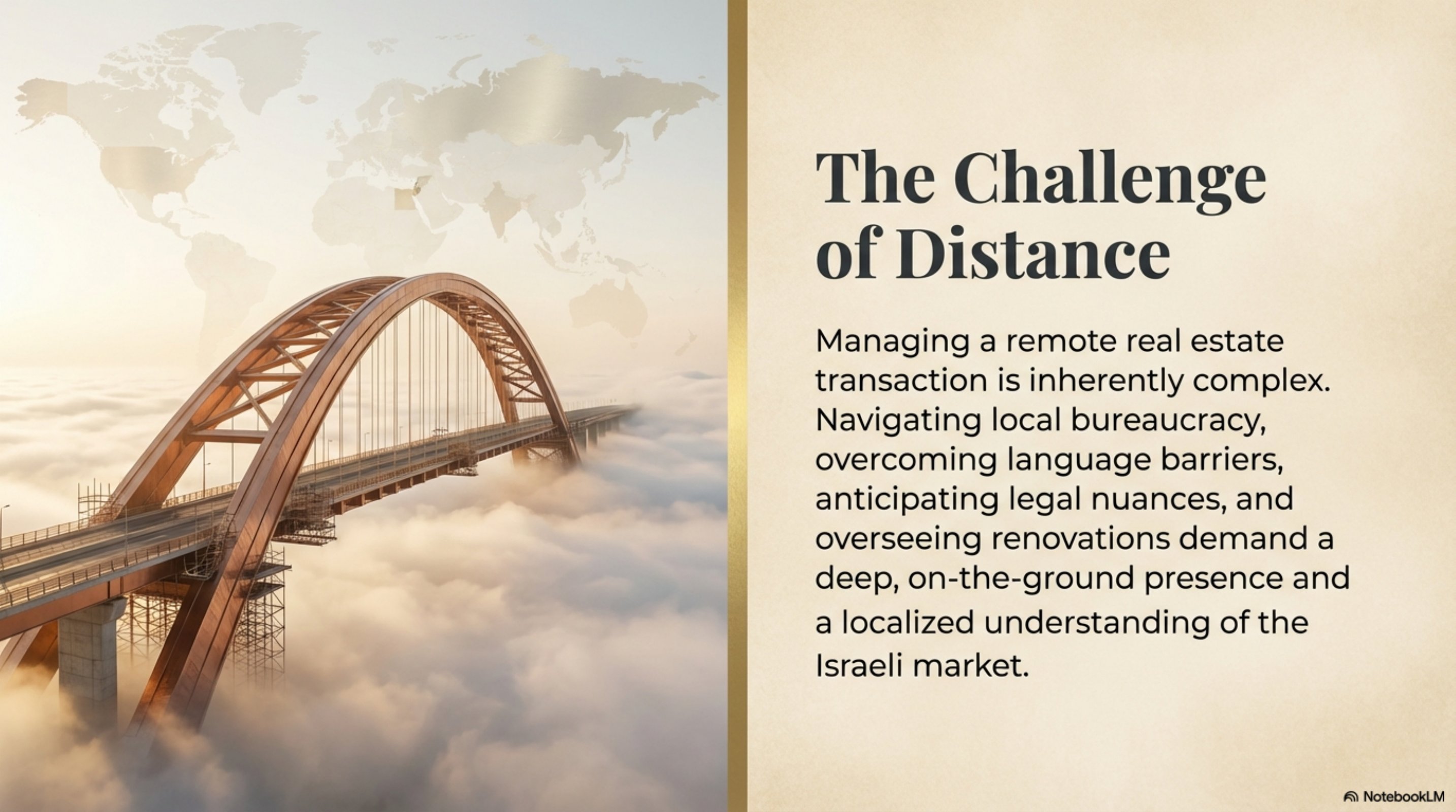 An arched bridge rising above clouds, suggesting global connection