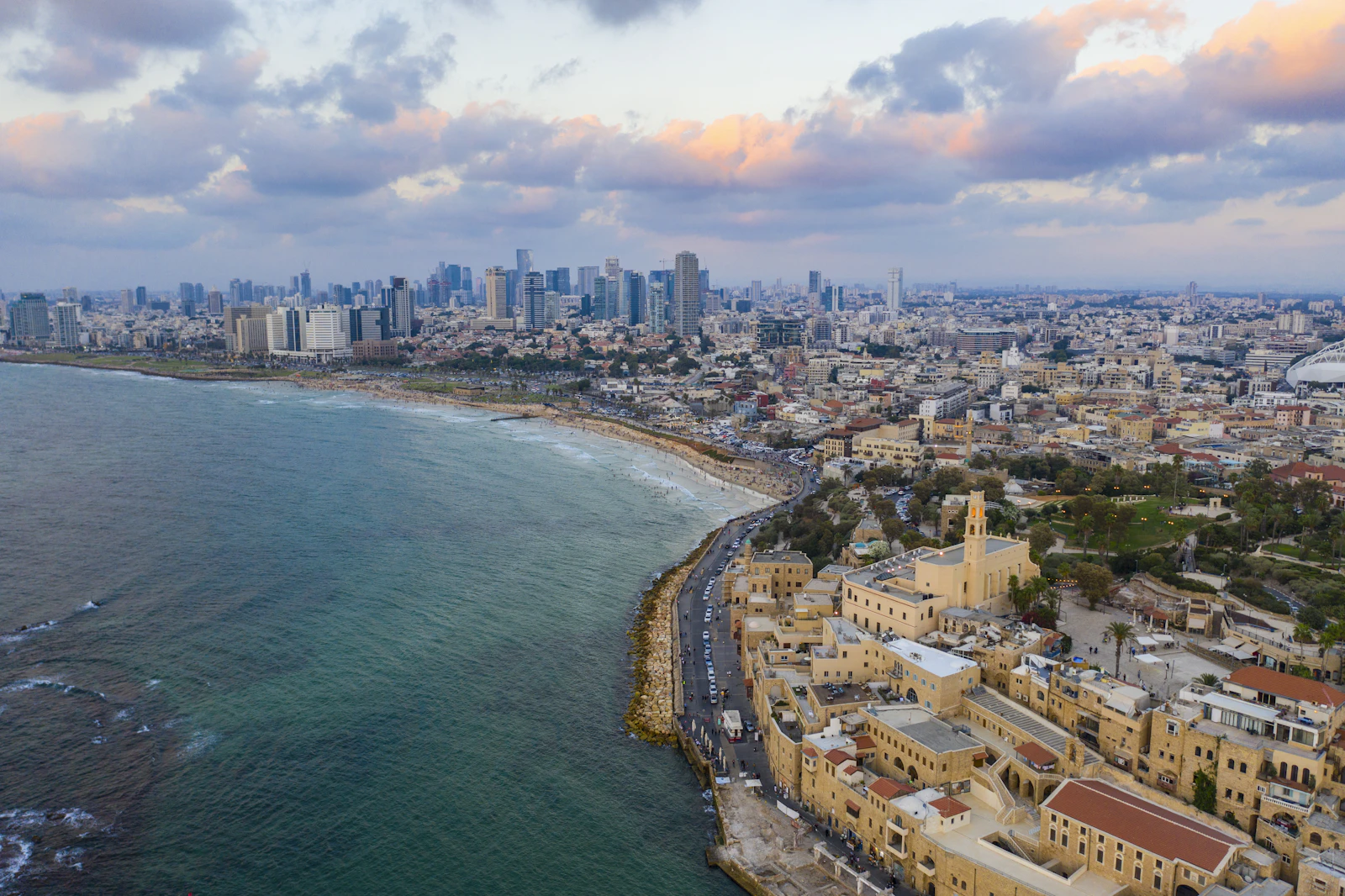 Aerial view of a Mediterranean coastal city