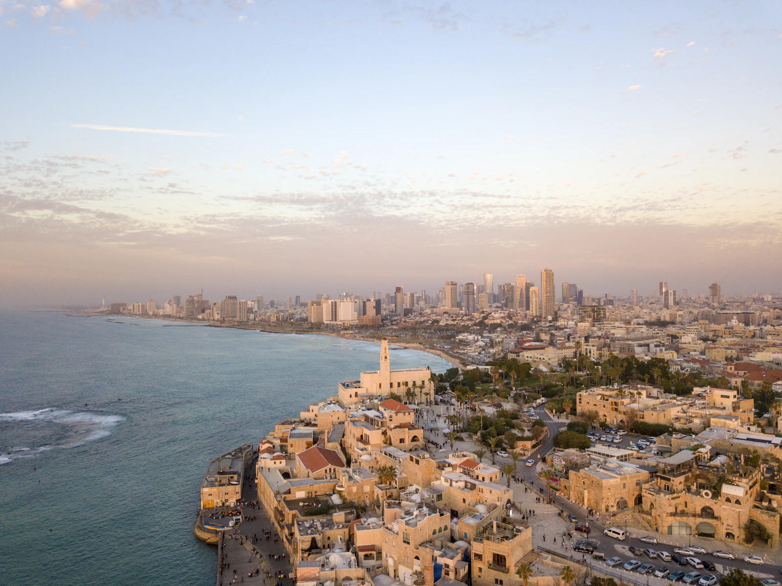 Jaffa and the Tel Aviv skyline at golden hour